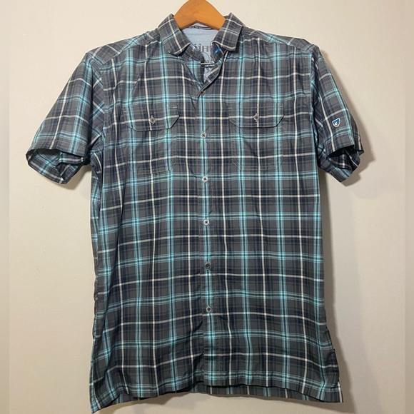 Kuhl Other - Kuhl Men’s Eluxur Shirt Button Short Sleeve Plaid Front Pocket Size Small Logo